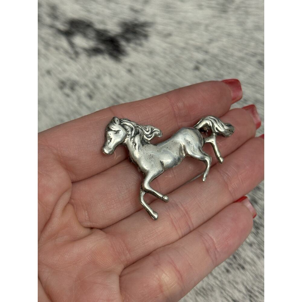 Vtg Native Sterling Silver Running Horse Mustang Unicorn Equestrian Pin Brooch - Picture 7 of 11